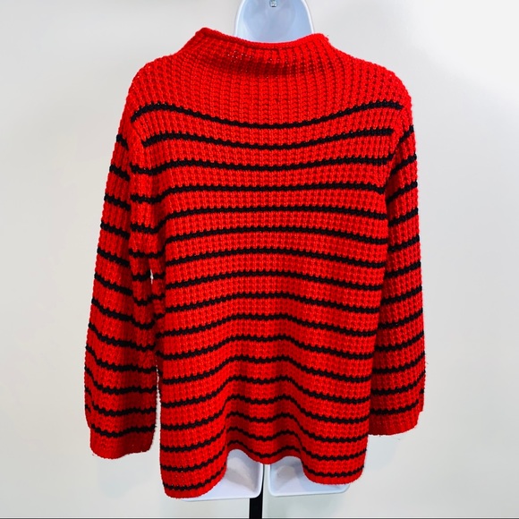 New Direction Red &  Black Stripe Mock Neck Knit Flare Sweater Size L - Picture 6 of 11